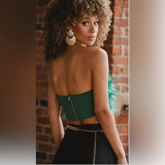 12th Tribe CHANEL EMERALD FAUX FEATHER TOP, Sz Small NWT - Picture 2 of 12